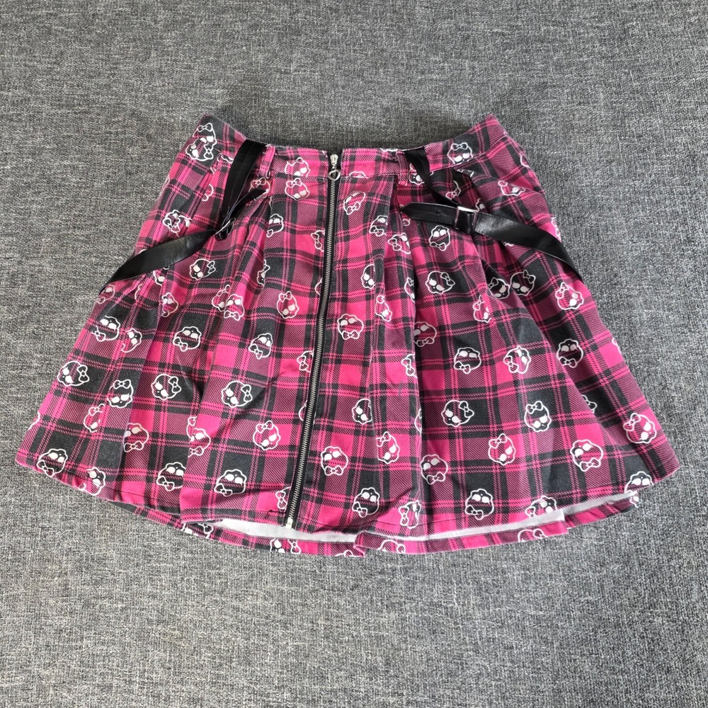 Monster High Hot Topic Suspender Skirt Pink Plaid Skullette Zip Front Large